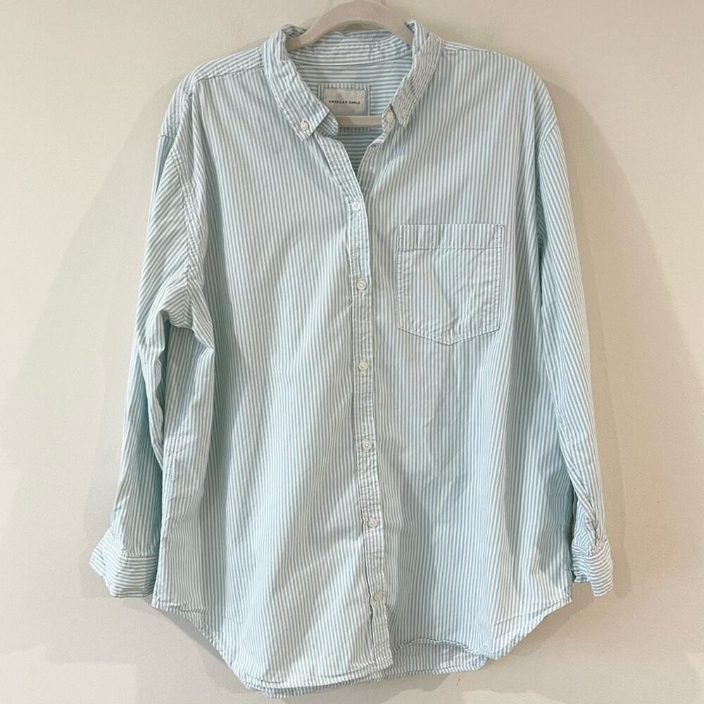 American Eagle Light Green Striped Women’s Oversized Shirt Long Sleeve size M